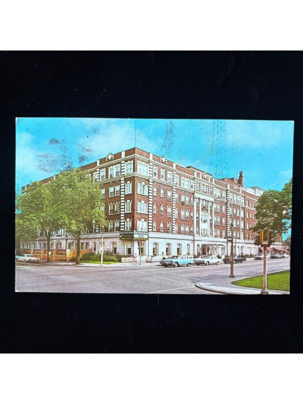 Vintage Postcard 1970s Oak Park Arms Hotel IL Classic Car Religious Conversation